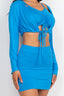 Ruched Drawstring Cami Top & Mini Skirt Set with Cardigan