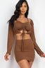 Ruched Drawstring Cami Top & Mini Skirt Set with Cardigan