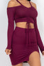 Ruched Drawstring Off Shoulder Crop Top & Side Slit Mini Skirt Set