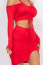 Ruched Drawstring Off Shoulder Crop Top & Side Slit Mini Skirt Set