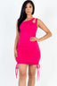 Ruched Drawstring One Shoulder Cut-out Bodycon Mini Dress