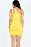 Ruched Drawstring One Shoulder Cut-out Bodycon Mini Dress