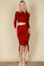 Ruched Side Long Sleeve Crop Top & Drawstring Skirt Set