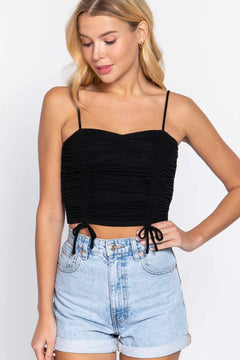 Ruched Side Shirring Cami Top-Black