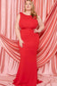 Ruffle Drapped Tail Plus Size Maxi Dress-Red
