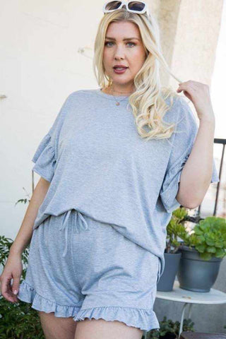 Ruffle Sleeve French Terry Top-Heather Grey