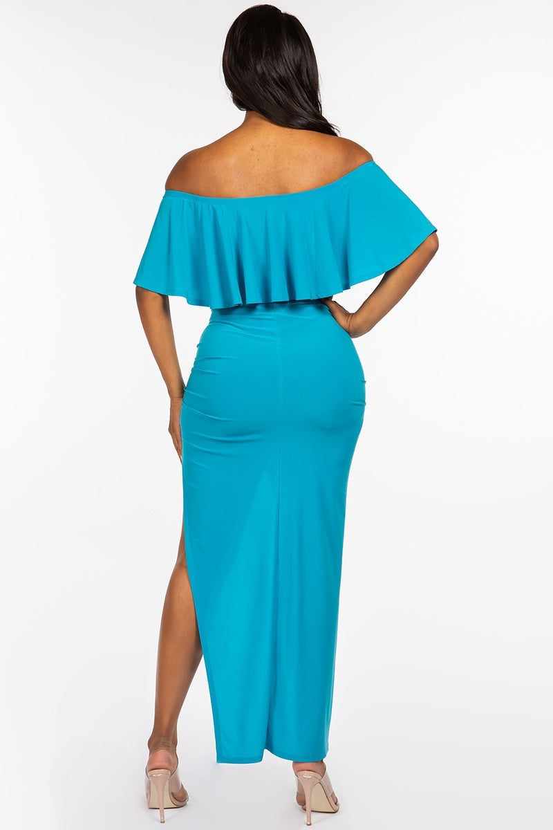 Ruffled Cropped Top And Ruched Maxi Skirt Set-Jade