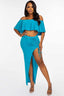 Ruffled Cropped Top And Ruched Maxi Skirt Set-Jade