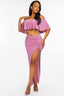 Ruffled Cropped Top And Ruched Maxi Skirt Set-Mauve