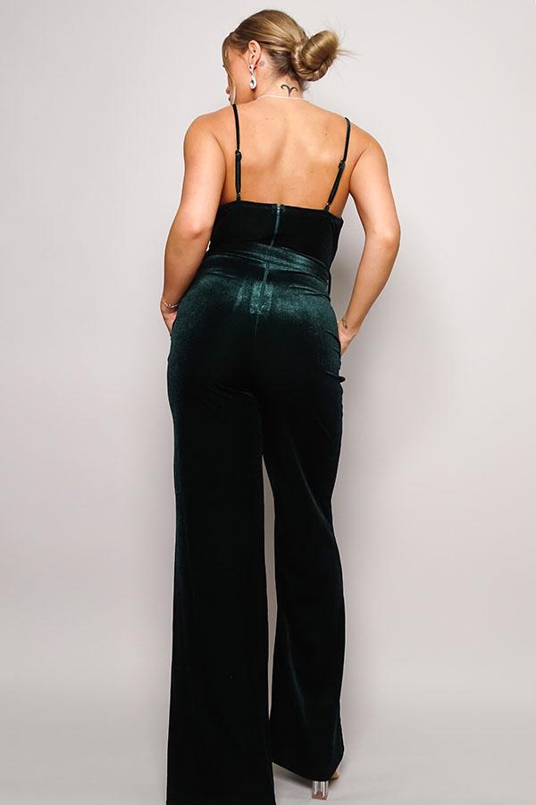 Samba Rhinestone Belt Velvet Jumpsuit-Hunter