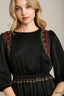 Satin Black Round Neck Embroidery Midi Dress