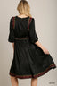 Satin Black Round Neck Embroidery Midi Dress