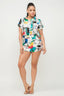 Satin Print Button Down Top And Shorts Set