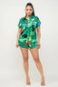 Satin Print Button Down Top And Shorts Set