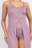 Scoop Buttoned Full Cami Top & Mini Shorts Set-Dusty Plum