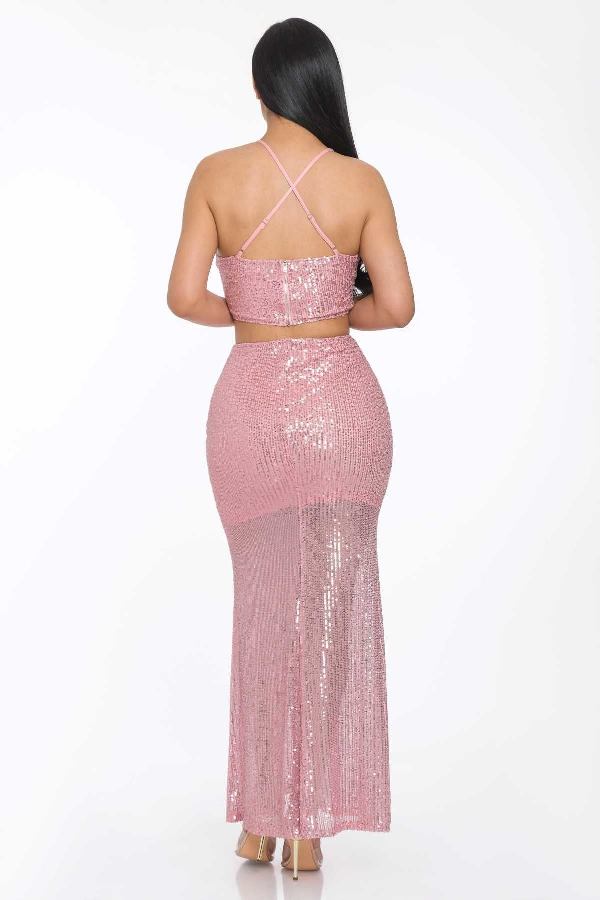 Sexy Back Sequin Maxi Dress-Baby Pink