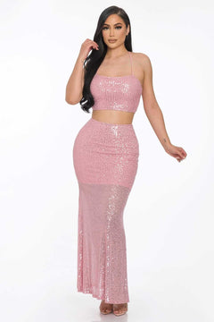 Sexy Back Sequin Maxi Dress-Baby Pink