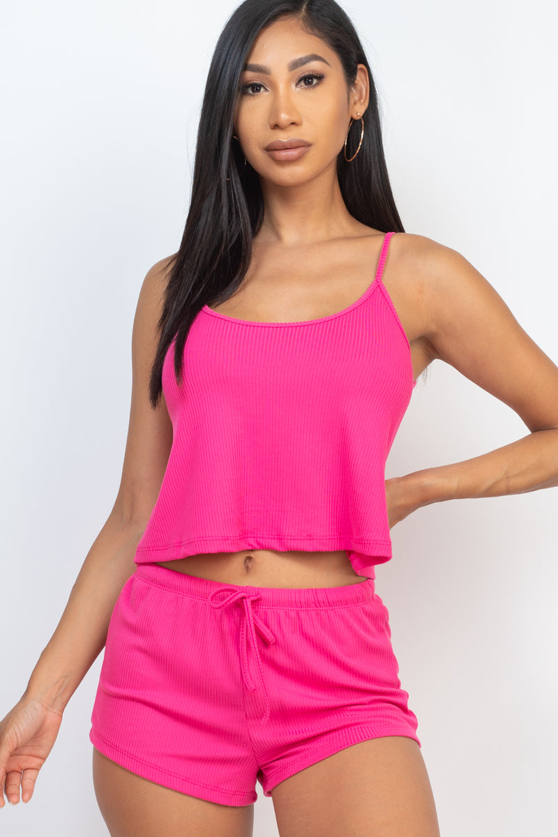 Sexy & Comfortable Ribbed Lounge Strappy Top & Shorts Set