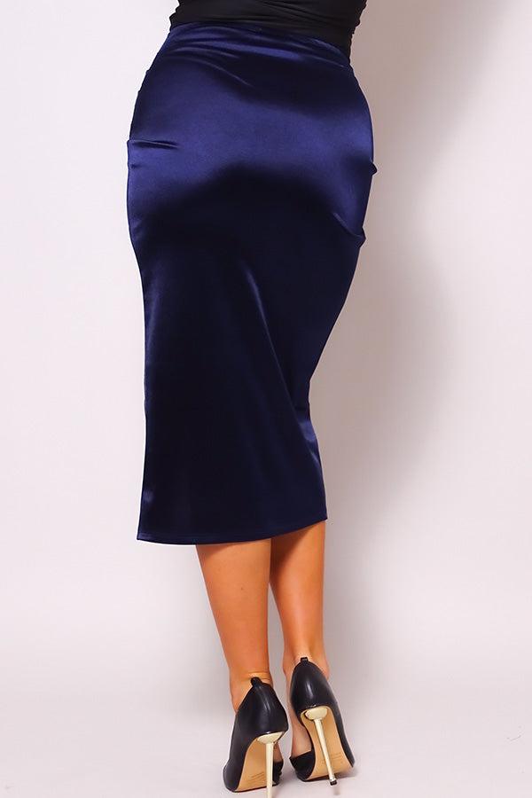 Sexy Gathered Front Crossover Midi Skirt-Navy