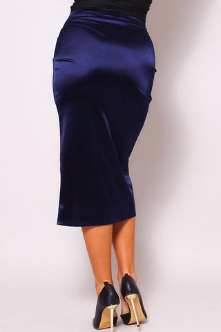 Sexy Gathered Front Crossover Midi Skirt-Navy