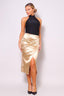Sexy Gathered Front Crossover Midi Skirt-Champagne