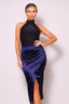 Sexy Gathered Front Crossover Midi Skirt-Navy
