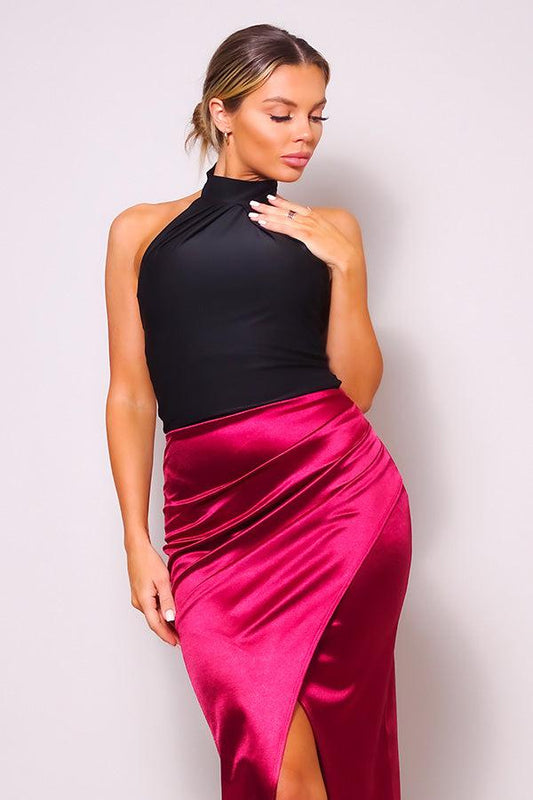 Sexy Gathered Front Crossover Midi Skirt-Ruby