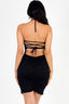 Sexy Solid Ruched O-ring Halter Neck Crisscross Back Bodycon Dress