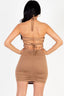 Sexy Solid Ruched O-ring Halter Neck Crisscross Back Bodycon Dress