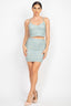 Shirred Cami Top & Mini Skirts Set-Dusty Sage