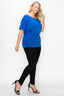 Short Sleeve Top Featuring A Round Neck And Ruched Sides-Royal Blue