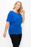 Short Sleeve Top Featuring A Round Neck And Ruched Sides-Royal Blue