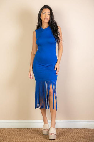 Sleeveless Fringe Midi Dress | Bodycon Party Dress