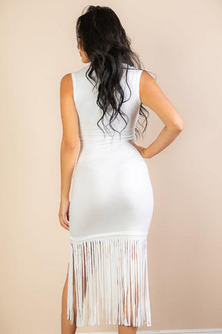 Sleeveless Fringe Midi Dress | Bodycon Party Dress
