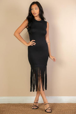Sleeveless Fringe Midi Dress | Bodycon Party Dress