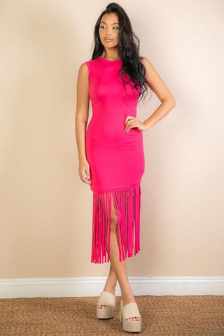 Sleeveless Fringe Midi Dress | Bodycon Party Dress