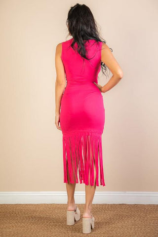Sleeveless Fringe Midi Dress | Bodycon Party Dress