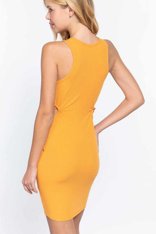 Sleeveless Round Neck Side Cut Out Detail Mini Dress-Mango Sherbet