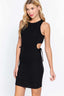 Sleeveless Round Neck Side Cut Out Detail Mini Dress-Black