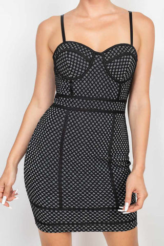 Sleeveless Sparkle Honeycomb Bodycon Dress-Black/Silver