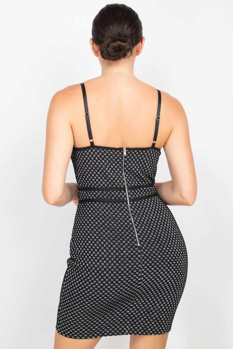 Sleeveless Sparkle Honeycomb Bodycon Dress-Black/Silver