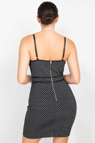 Sleeveless Sparkle Honeycomb Bodycon Dress-Black/Silver
