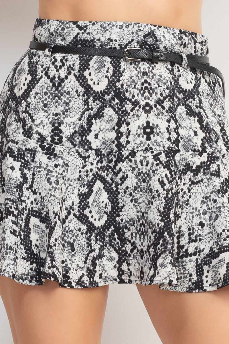 Snake Print Belted Skirt-Snake Print