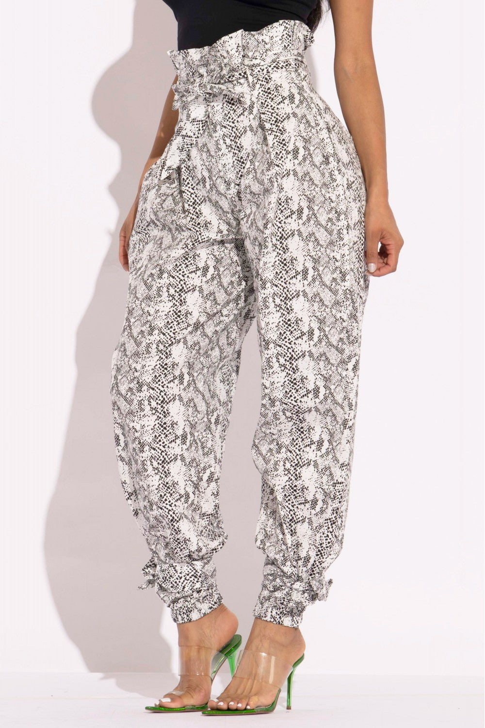 Snake Skin Grey Printed Paper Bag Style Cargo Pants