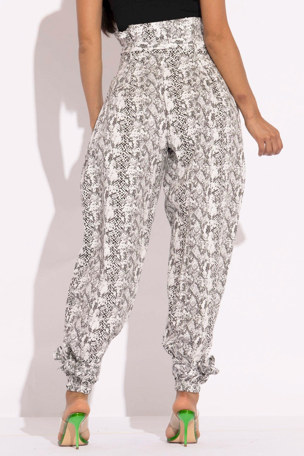 Snake Skin Grey Printed Paper Bag Style Cargo Pants