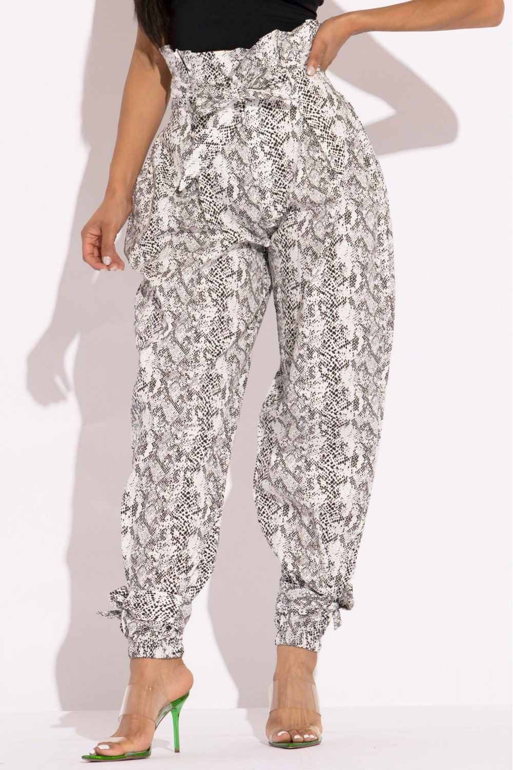 Snake Skin Grey Printed Paper Bag Style Cargo Pants