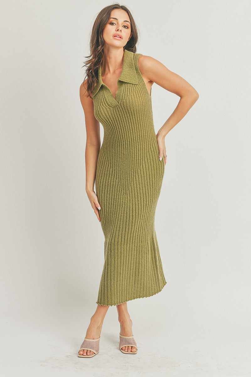 Soft And Cozy Warm Knit Fabric Dress-Olive