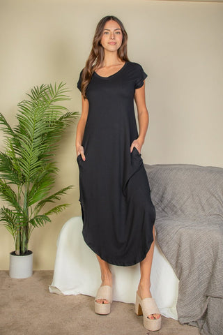 Soft Jersey Maxi Dress | V-Neck Batwing Sleeves