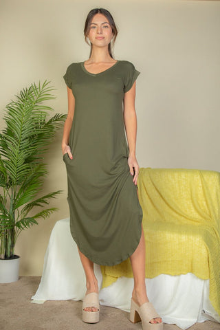 Soft Jersey Maxi Dress | V-Neck Batwing Sleeves