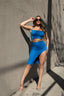 Solid Color Crisscross Back Cami Crop Top & Split Thigh Midi Skirt Set